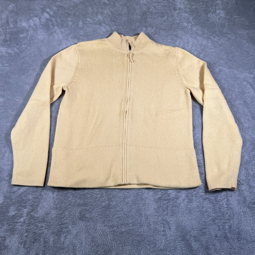 Eileen Fisher Sweater Womens Medium Yellow Full Zip Knit Cardigan Italian Yarn